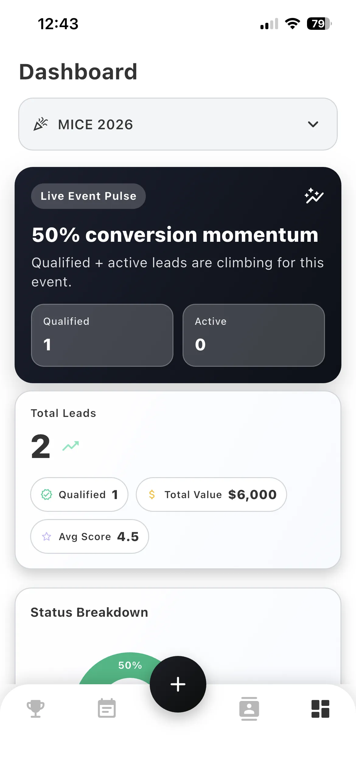 Leady real-time team dashboard