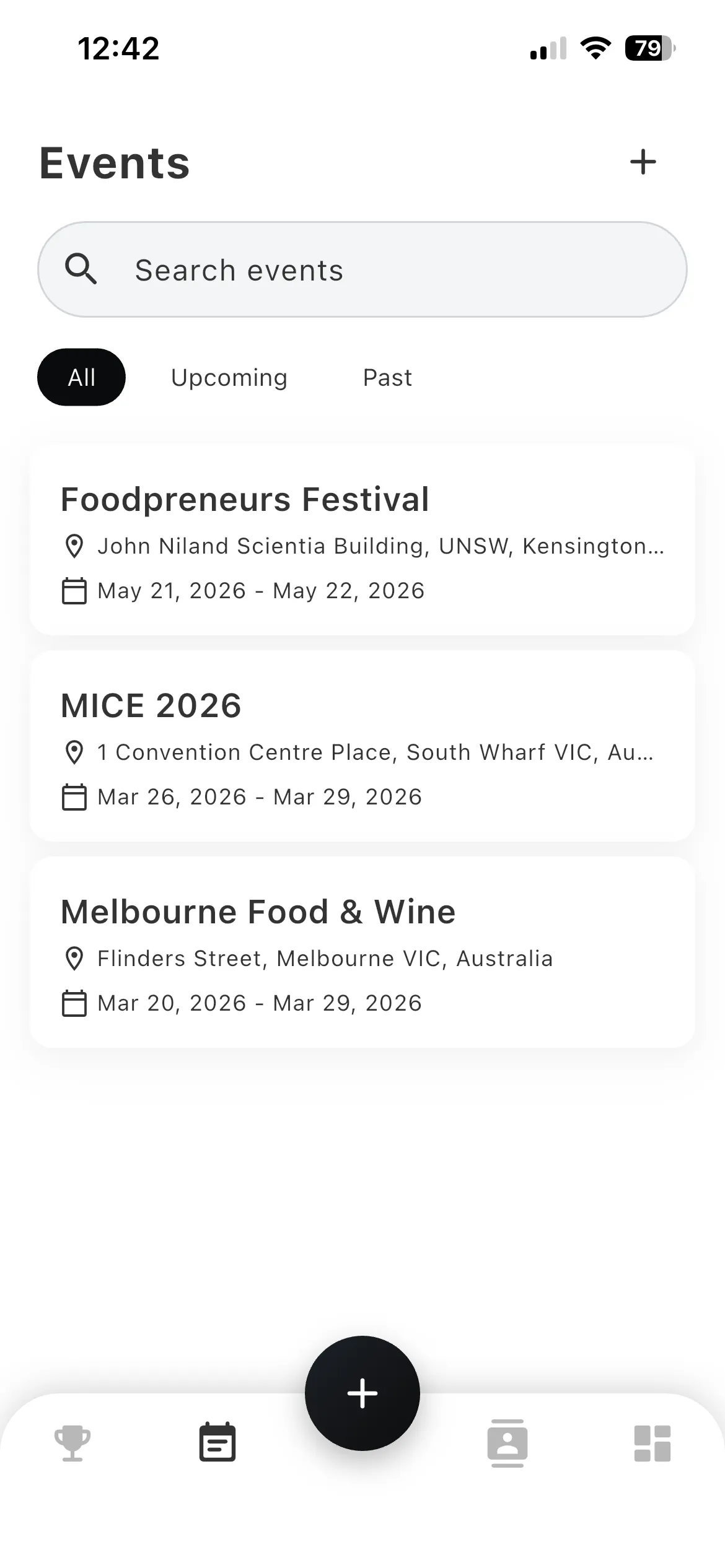 Leady events screen